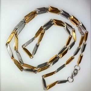 TWO TONE Necklace • Lobster Claw Clasp • Quality • Unusual Chain Links VTG